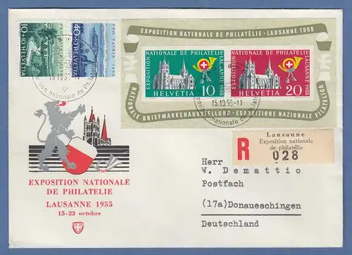 Schweiz 1955 Blockausgabe Lausanne Mi.-Nr. Block 15 auf R-Brief nach D 