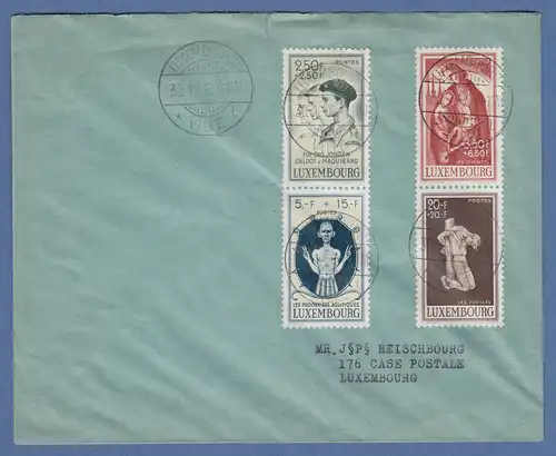 Luxemburg 1946, Einzelmarken aus Caritas-Block Mi.-Nr. 399-402 auf FDC 30.1.46