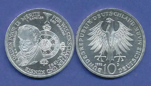 Bundesrepublik 10DM Silber-Gedenkmünze 1992, Orden Pour le Mérite