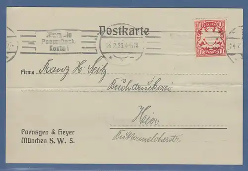 Bayern Wappen 10Pfg. Mi.-Nr. 56Bxa auf Postkarte
