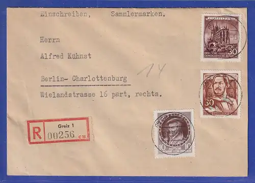DDR 1955 R-Brief mit 2 Sperrwerten gelaufen von Greiz nach Berlin