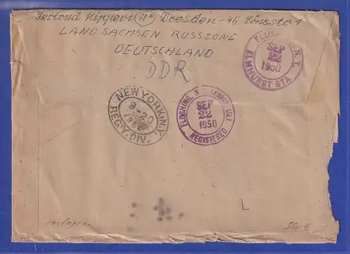 DDR 1950 Akademie 50Pfg ect. auf R-Luftpost-Brf aus Dresden gel. in die USA