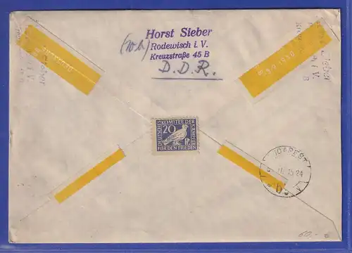 DDR 1951 R-Brief aus Rodewisch gel. nach Budapest. Block-Einzelmarken !