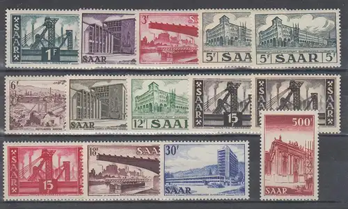 Saar 1952-55 Freimarken Ansichten Mi.-Nr. 319-337 Satz 14 Werte kpl. ** 