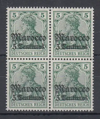 Deutsche Post in Marokko, 5 Pfennig-Wert mit Wz. Mi.-Nr. 35 Viererblock **