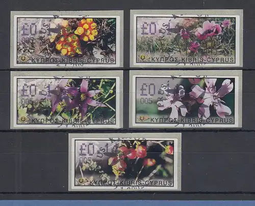 Zypern ATM Wildblumen 2002, Mi.-Nr. 5-9 Aut.-Nr. 005 je eine ATM mit ET-O