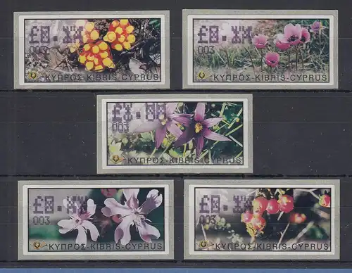 Zypern ATM Wildblumen 2002 Mi.-Nr. 5-9 Aut.-Nr. 003 Doppeldruck Testdruck / Wert