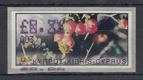 Zypern ATM Wildblumen 2002 Mi.-Nr. 9 Aut.-Nr. 003, Doppeldruck Wert / Testdruck