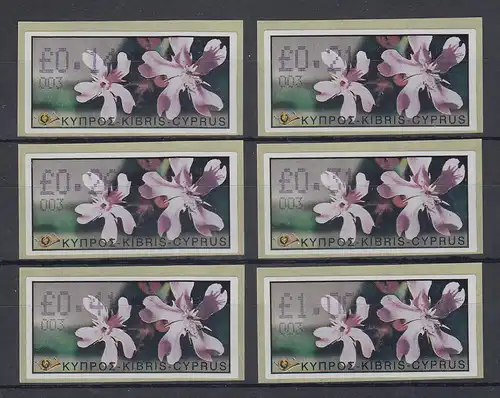 Zypern ATM Wildblumen 2002 Mi.-Nr. 8 Aut.-Nr. 003 Satz 6 Werte 0,14 - 1,00 **