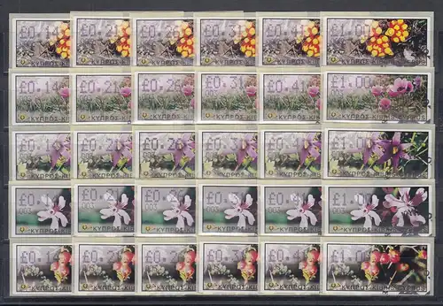 Zypern ATM Wildblumen 2002 Mi.-Nr. 5-9  Aut.-Nr. 003 je Satz S2  6 Werte Eck-O