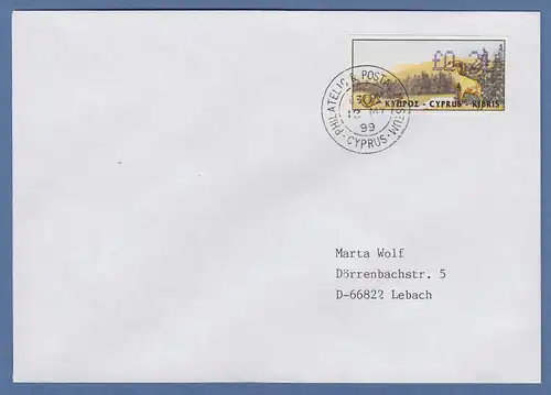 Zypern Amiel-ATM 1999 Mi-Nr. 3 Wert 0,21 auf adressiertem FDC