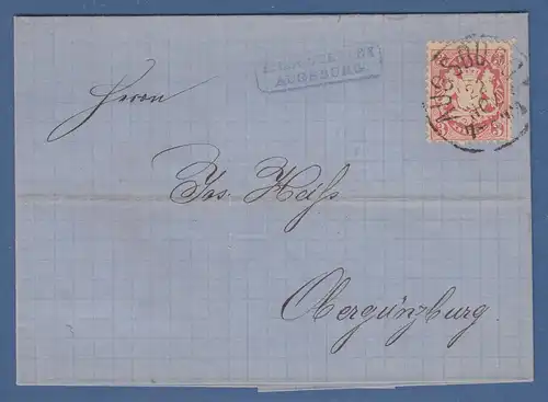 Bayern Wappen 3 Kr. Mi.-Nr. 33 auf Brief von Augsburg nach Obergünzburg