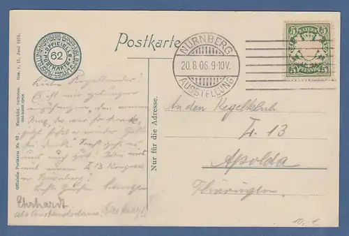 Bayern AK Nürnberg Jubiläums-Landes-Ausstellung 1906 gel. nach Dorfen, AK-O