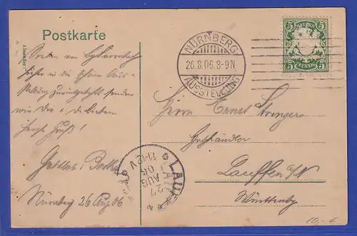 Bayern Mi.-Nr. 61 auf Postkarte mit Sonder-O NÜRNBERG AUSSTELLUNG 1906