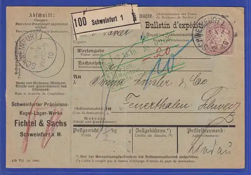 Bayern 80Pfg Wappen Mi.-Nr. 68y als EF auf Paketkarte aus Schweinfurt nach CH