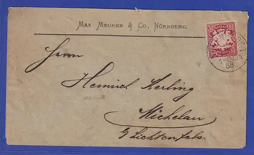 Bayern Wappen 10Pfg rot Mi.-Nr. 56A als EF auf Brief aus Nürnberg  Aug.1888