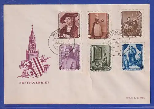 DDR 1955 Gemäldegalerie Dresden Mi.-Nr. 504-509 auf blanco-Brief, O Wismar 