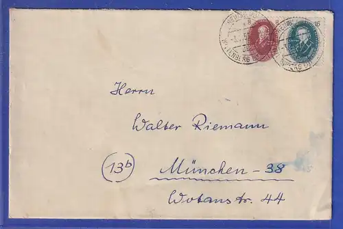 DDR 1950 Akademie 8 und 16 Pfg auf Brief von Reinsdorf nach München, 1951