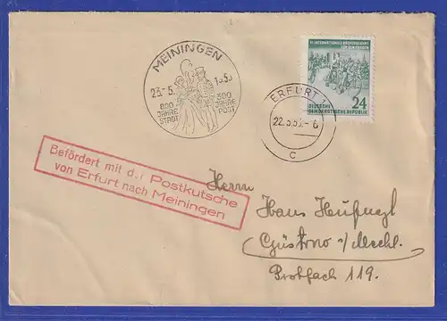DDR 1953 Radrennen Mi.-Nr. 355 auf Postkutschen-Brief von Erfurt nach Meiningen