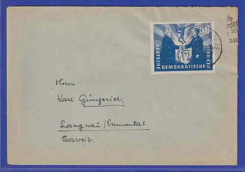 DDR 1951 Deutsch-Polnische Freundschaft Mi.-Nr. 285 EF auf Brief in die Schweiz