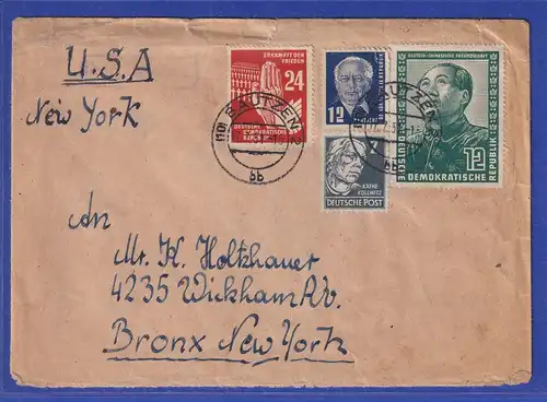 DDR 1951 Brief gelaufen von Bautzen nach New York. U.a. Mi.-Nr. 286