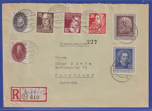 DDR 1952 R-Brief aus TREFFURT gelaufen nach Marstrand / Schweden