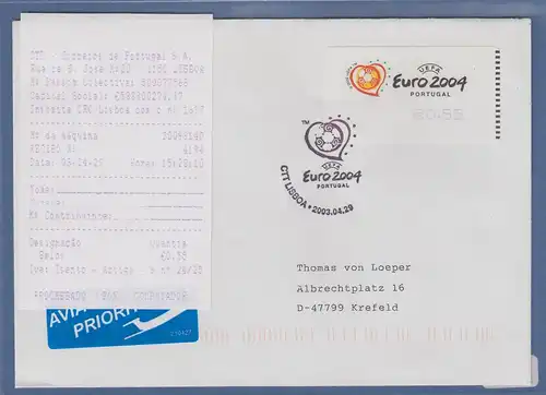 Portugal 2003 ATM Fußball EM Euro 2004 Mi-Nr. 42.1.Z1 Wert €0,55 auf FDC mit AQ