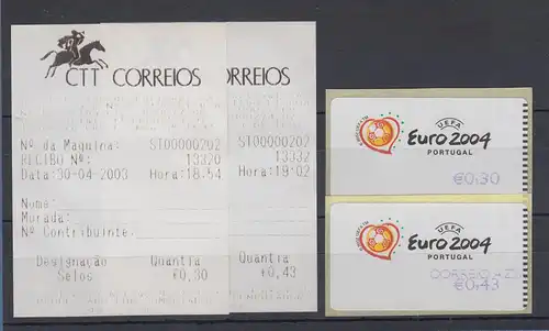 Portugal 2003 ATM Fußball EM Euro 2004 Mi-Nr. 42.3. je eine ATM Z1 und Z2 mit AQ