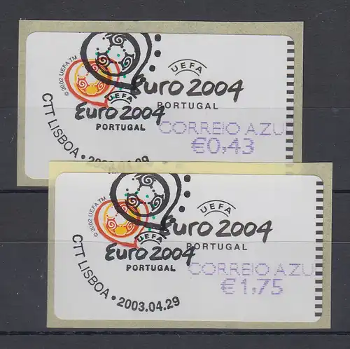 Portugal 2003 ATM Fußball EM Euro 2004 Mi-Nr. 42.3. Z2 Satz 2 Werte mit ET-O