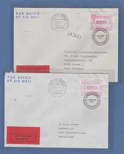 Zypern Frama-ATM 1989 Aut.-Nr.001 und 002 aus OA je Express-FDC 