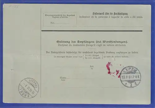 Dt. Reich Germania Mi-Nr. 75 waag. Paar auf Paketkarte aus Leipzig nach CH, 1902