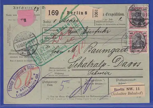 Dt. Reich Germania 40Pfg Mi-Nr. 90 I MEF auf Paketkarte aus Berlin nach CH, 1907