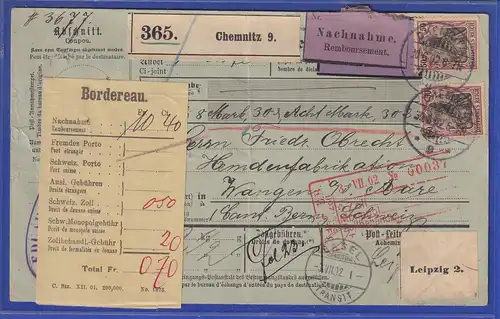 Dt. Reich Germania 50 Pfg Mi.-Nr. 76 als MEF auf Paketkarte aus Chemnitz nach CH