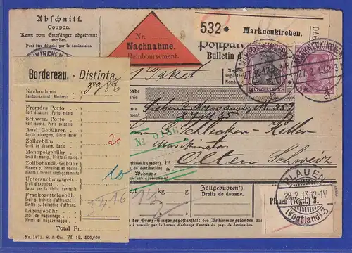 Dt. Reich Germania Mi-Nr. 92 I in MIF auf NN-Paketkarte aus Marktneukirchen 1913