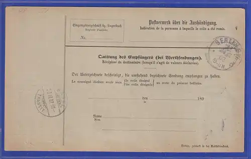 Reichspost-Germania 40Pfg Mi-Nr 60  Paar als MEF auf Paketkarte von Berlin n. CH