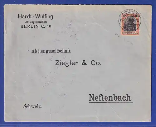 Dt. Reich Germania 30Pfg Mi.-Nr. 89IIx auf Brief von Berlin in die Schweiz 1916