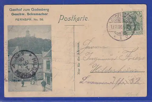 Dt. Reich Germania 5Pfg Mi.-Nr. 85 I auf Postkarte Gasthof zum Godesberg, 1906