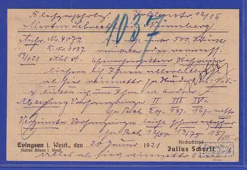 Dt. Reich Germania 5Pfg Mi.-Nr. 85 IId MEF 6 Stück auf Postkarte aus ALTENA 1921