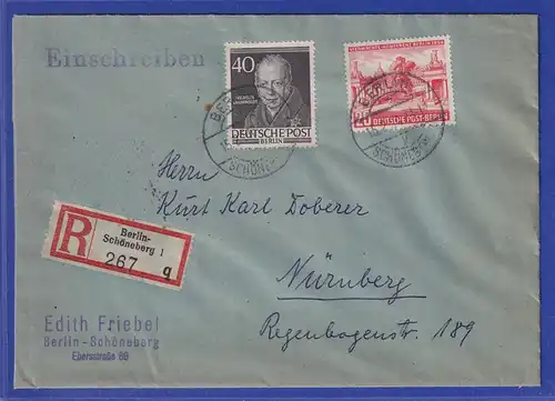 Berlin 1954 Humboldt Mi.-Nr. 100 in MIF auf R-Brief aus Berlin-Schöneberg 