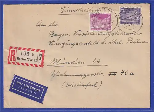 Berlin 1958 Luftpos-R-Brief nach München mit Mi.-Nr. 141 und 152 