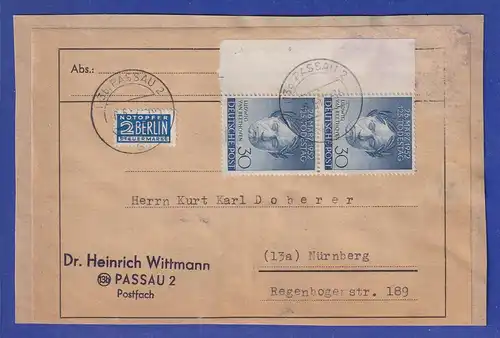 Berlin 1952 Beethoven Randpaar als MEF auf schwerem Brief (Ausschnitt) O Passau