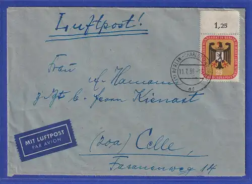 Berlin Bundesrat 25Pfg Mi.-Nr. 137 Oberrandstück auf Luftpost-Brief 1955