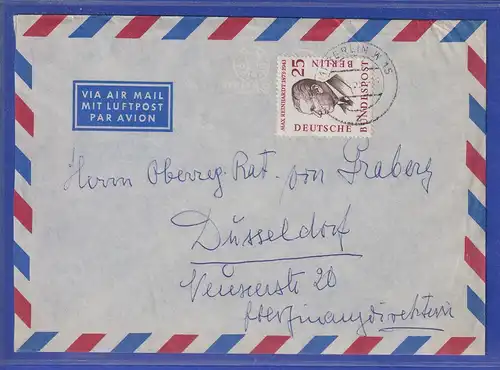 Berlin 1957 Max Reinhardt  Mi-Nr 169 als EF auf Luftpost-Brief nach Düsseldorf