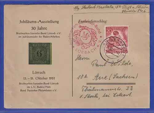 Berlin Tag der Briefmarke 20Pfg Mi-Nr. 81 als EF auf Brief von Lörrach nach Aue