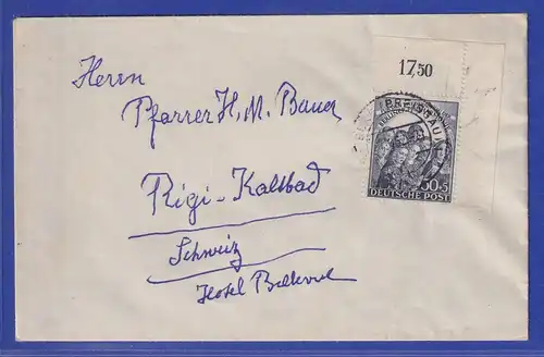 Berlin Philharmonie Chor Mi.-Nr. 73 Eckrandstück OR auf portoger. Brief nach CH