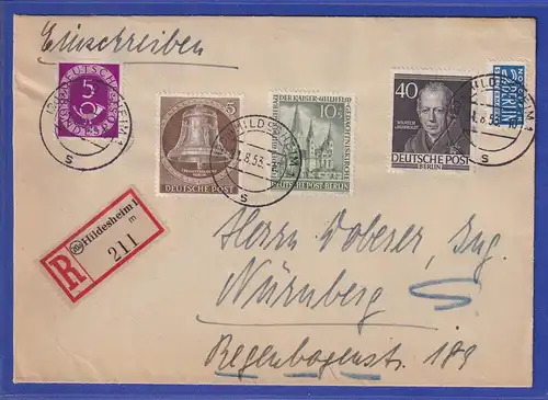 Berlin-Frankatur auf R-Brief von Hildesheim nach Nürnberg, u.a. Mi.-Nr. 107 1953