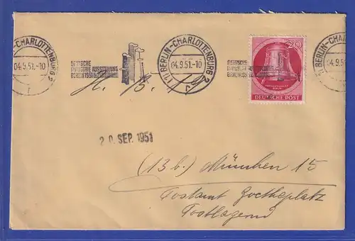 Berlin Glocke links 20Pfg. Mi.-Nr. 77 auf Brief n. München Masch.-O 4.9.51