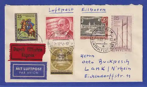 Berlin 1957 Lp-Eilbrief mit O ZENTRALFLUGHAFEN und hübscher MIF gel. nach Lank 