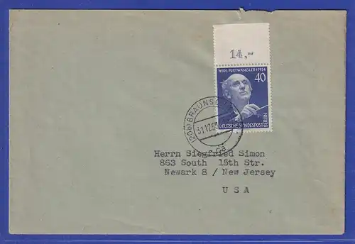 Berlin 1955 Furtwängler Mi.-Nr. 128 mit OR als EF auf Auslands-Brief in die USA