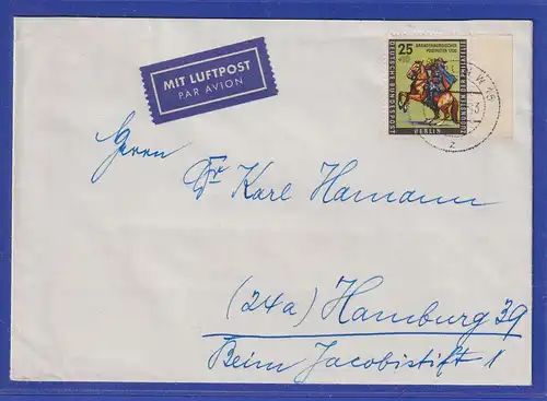 Berlin 1956 Postreiter Mi.-Nr. 158 Randstück auf Lp-Brief von Berlin nach Celle